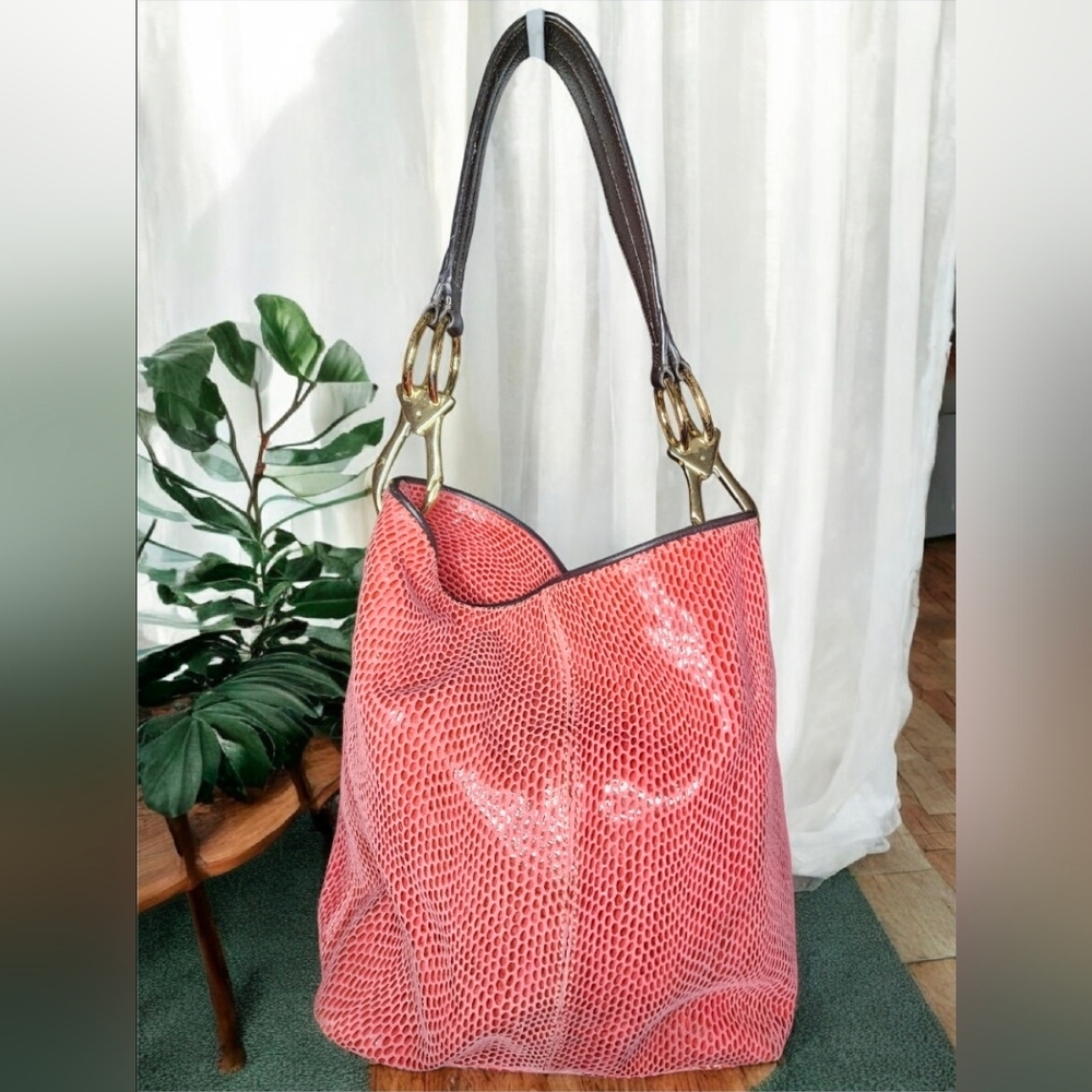 Jean-Pierre Klifa Paris Bucket Shoulder Bag In Pink Lizard Embossed   Leather